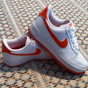 Nike White and Orange Air Force 1s